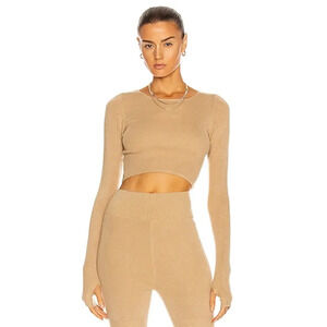 Atoir The Noah Crop Sweater Women 6 Sepia Knit Ribbed Thumb Hole Cropped Chic